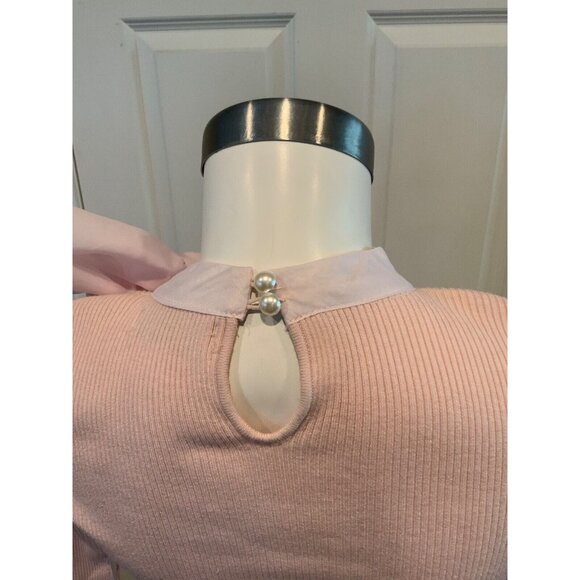 Chicwish Pink Ribbed Sweater W/ Neck Tie Sweater, Size XXS - Picture 7 of 8
